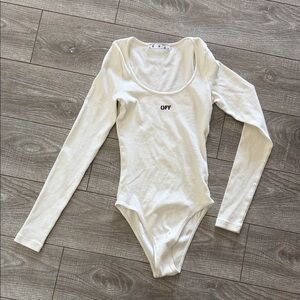 Off-White White Long Sleeve Scoop Neck Bodysuit